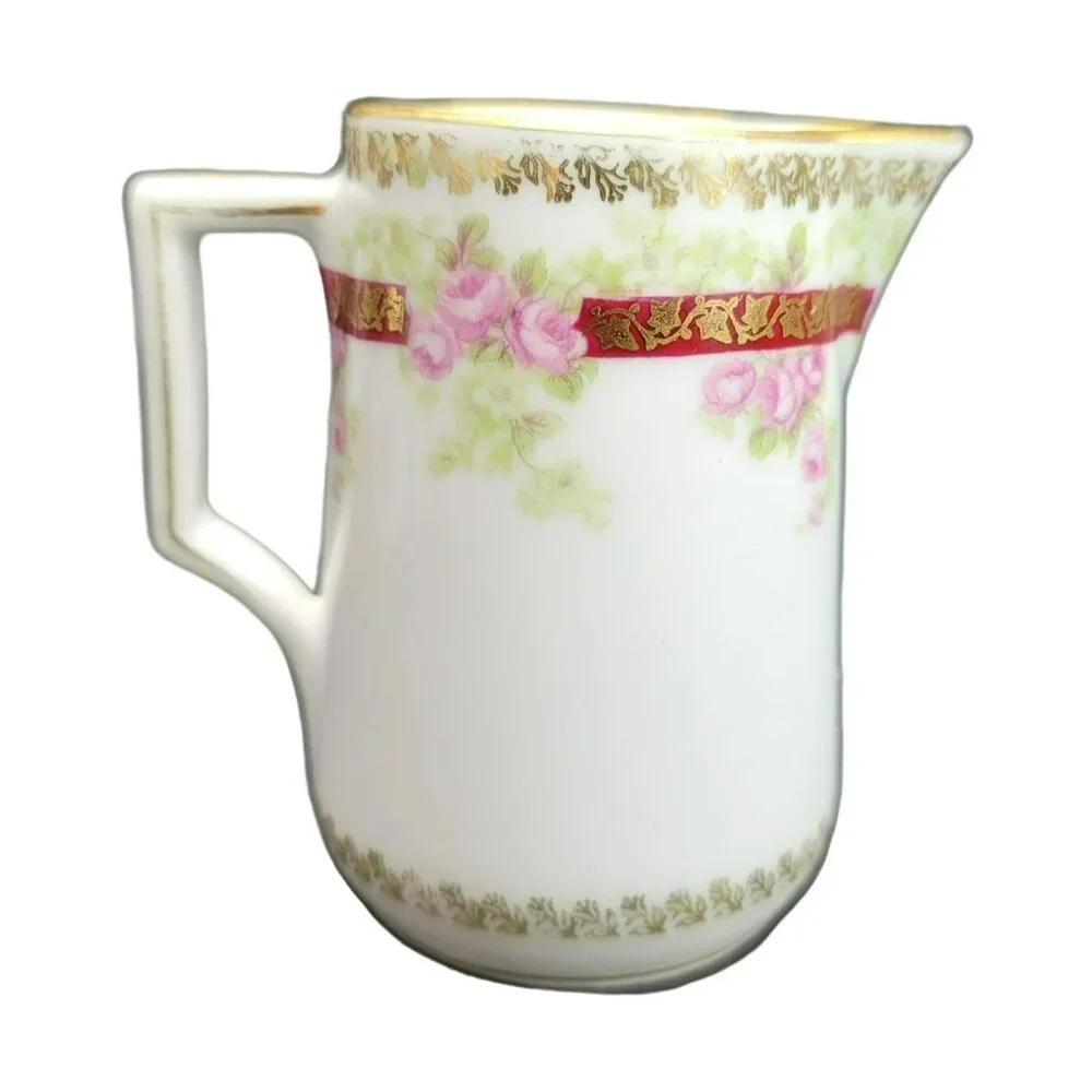 Floral Creamer Pitcher Imperial Crown China Austria Purple Burgundy Band BT1041